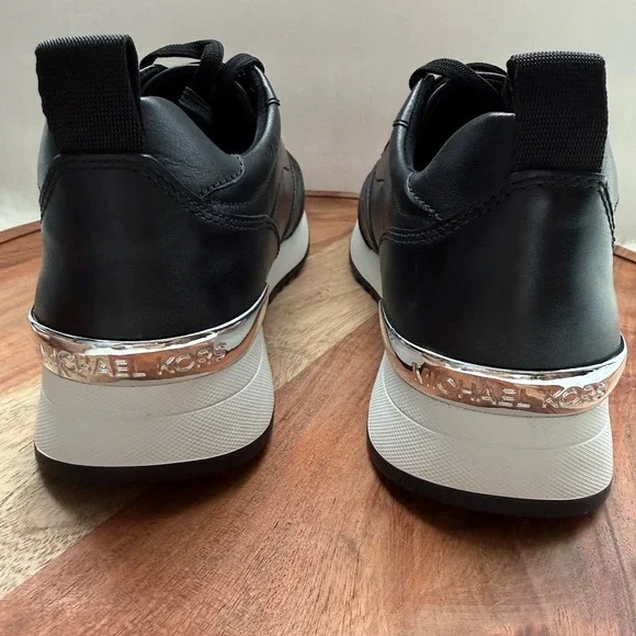 Michael Kors Allie Strider Size 8M Black Silver Sneakers Size 8 Leather Shoes - Picture 6 of 14